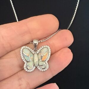 Sterling Silver Mother of Pearl Butterfly Pendant Necklace